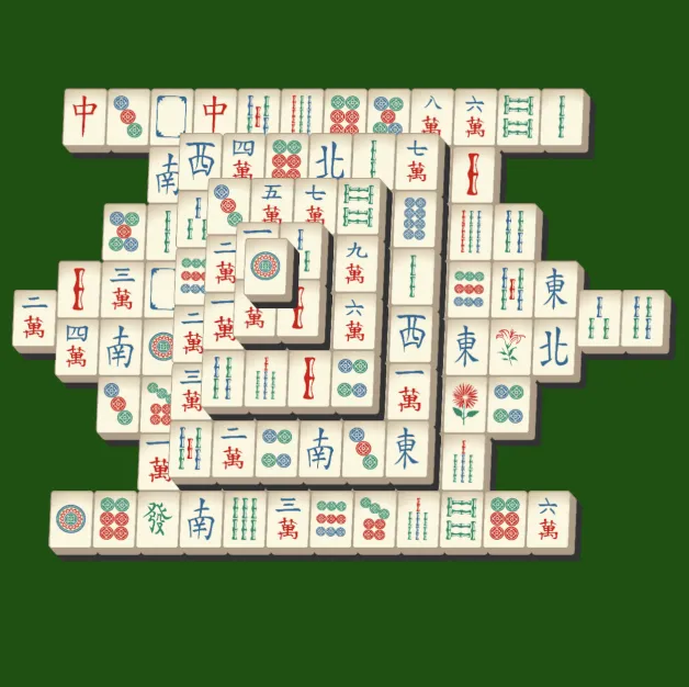  Ein beliebtes Layout in Mahjong Solitaire mit einer schildkrötenförmigen Anordnung der Steine.