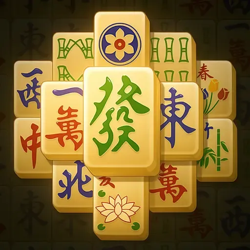  Mahjong-Tiles in Mahjong Solitaire mit ihren typischen Symbolen und Zeichen.