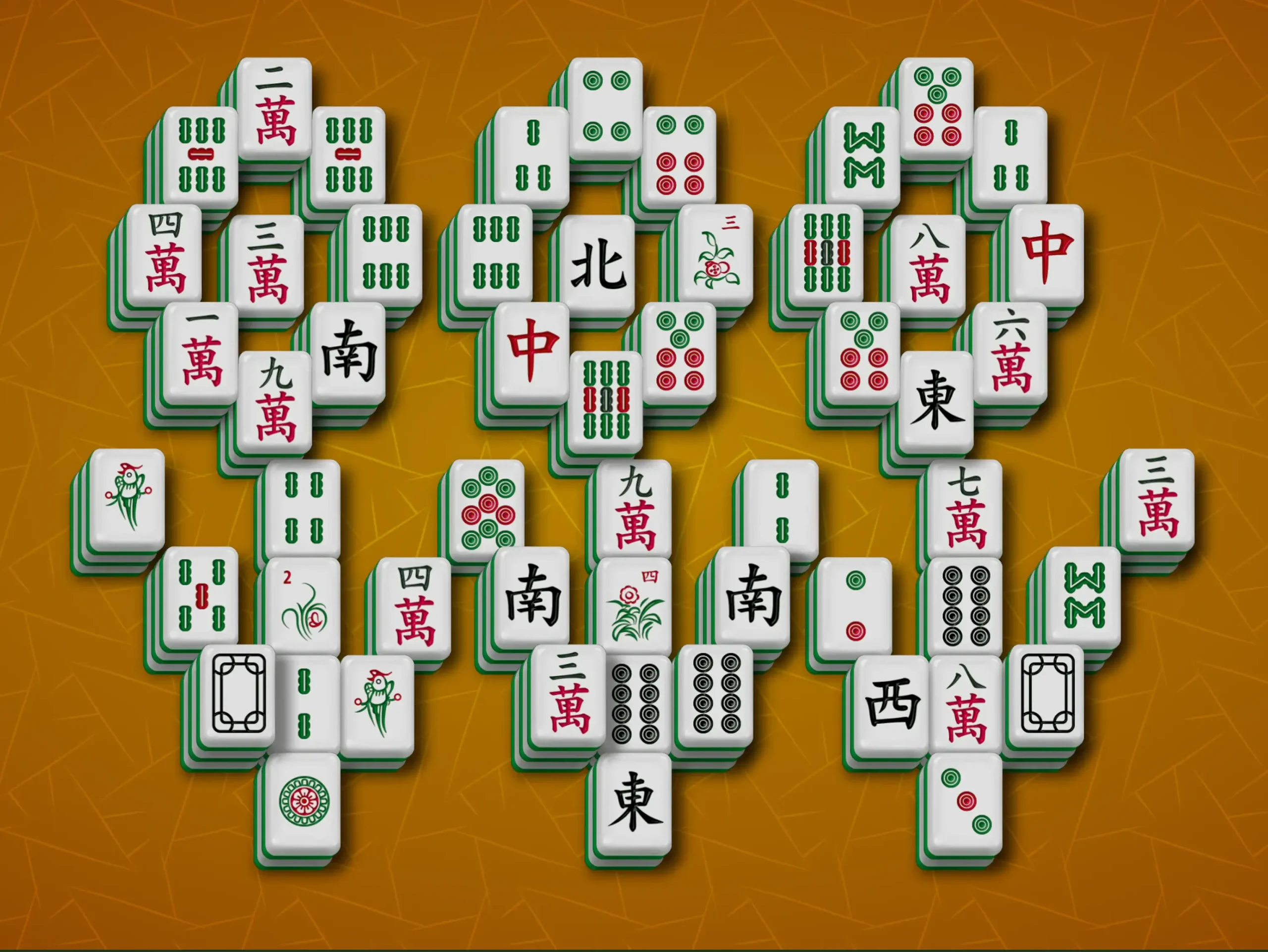  Thematische Mahjong-Solitaire-Oberfläche mit lebendigen dekorativen Motiven.